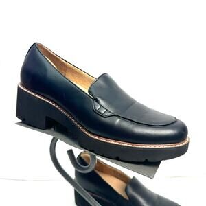 Naturalizer Black Cabaret Faux Leather Lug Sole Loafers Platform Heels Size 10